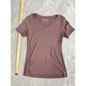 Eddie Bauer Women Short Sleeve V-Neck T-Shirt Brown Size Large